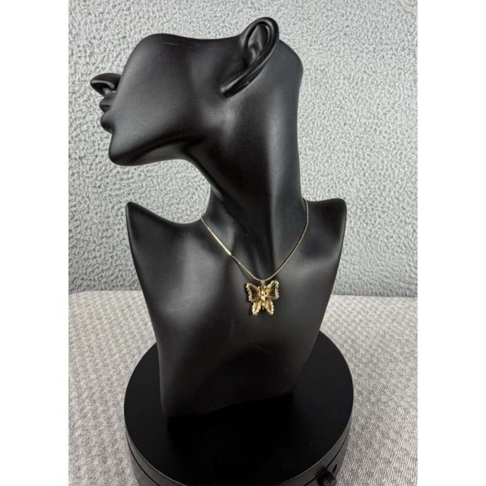 Vintage Butterfly Gold Tone Pendant on 16" Serpentine Chain with Spring Ring